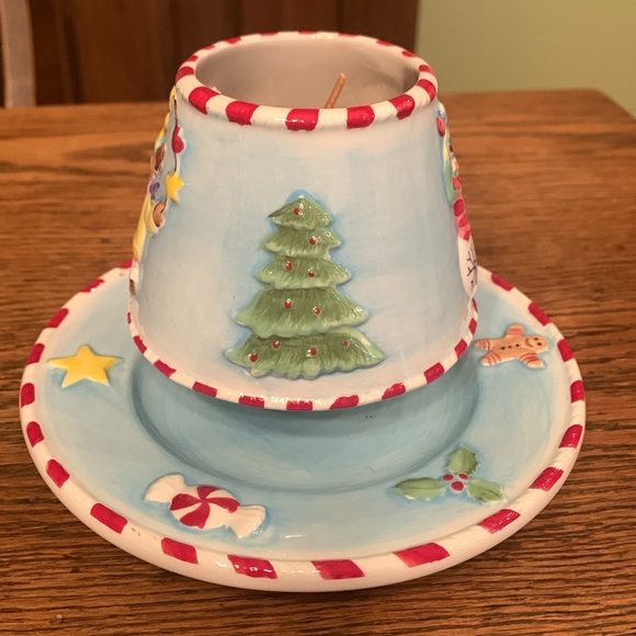 Home Interiors NWOT Light Blue, White & Red Candle Holder & Shade - Picture 3 of 7